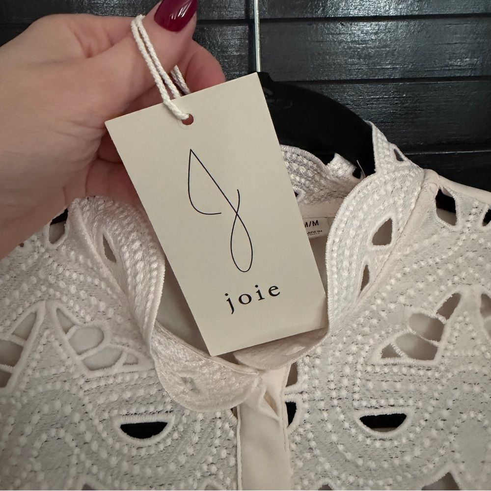 NWT Joie Ivory White Blouse Long Sleeve Lace Embroidery Cutout Pattern Women M - Picture 4 of 9